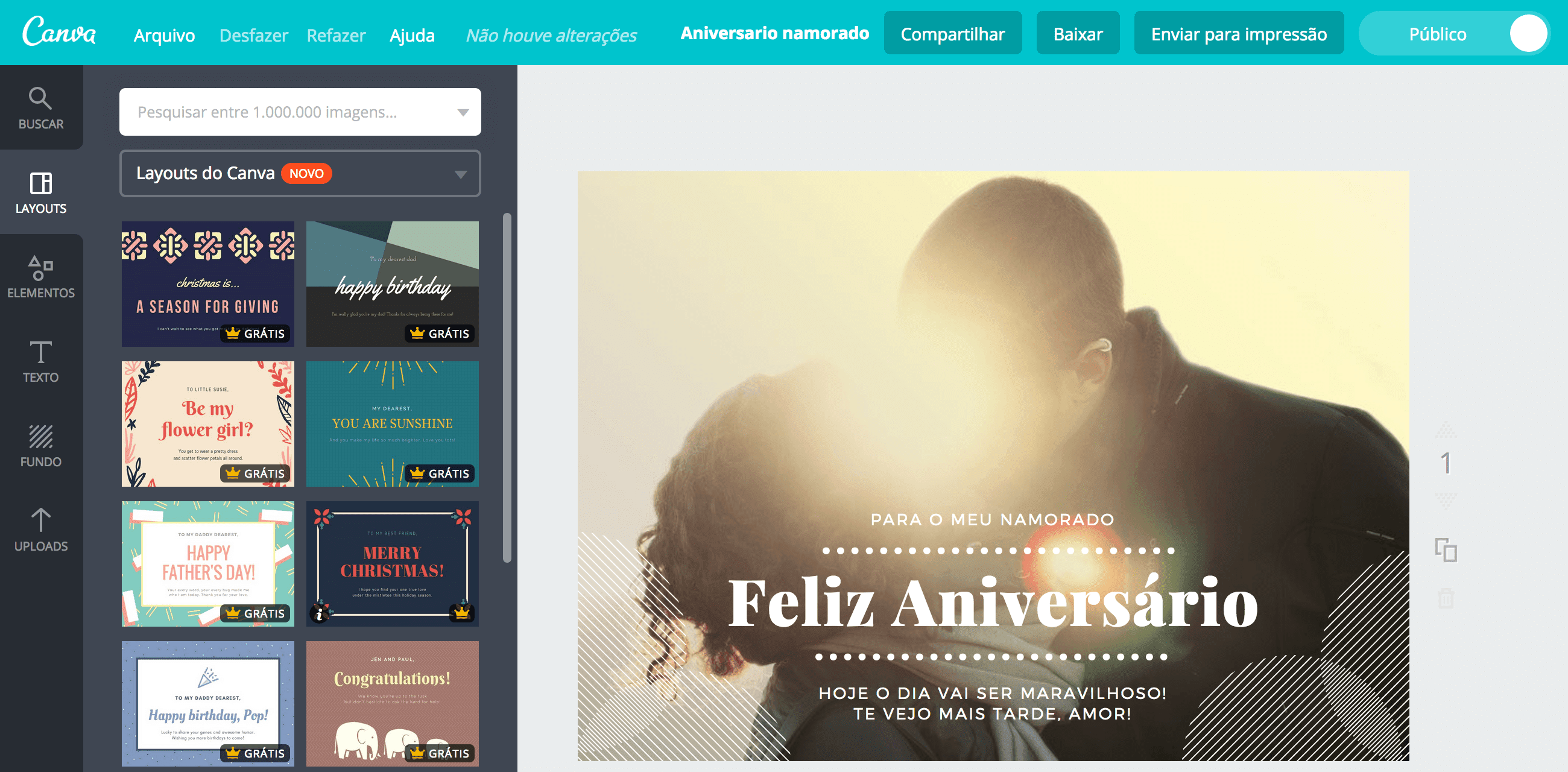 Cartão de aniversário para namorado