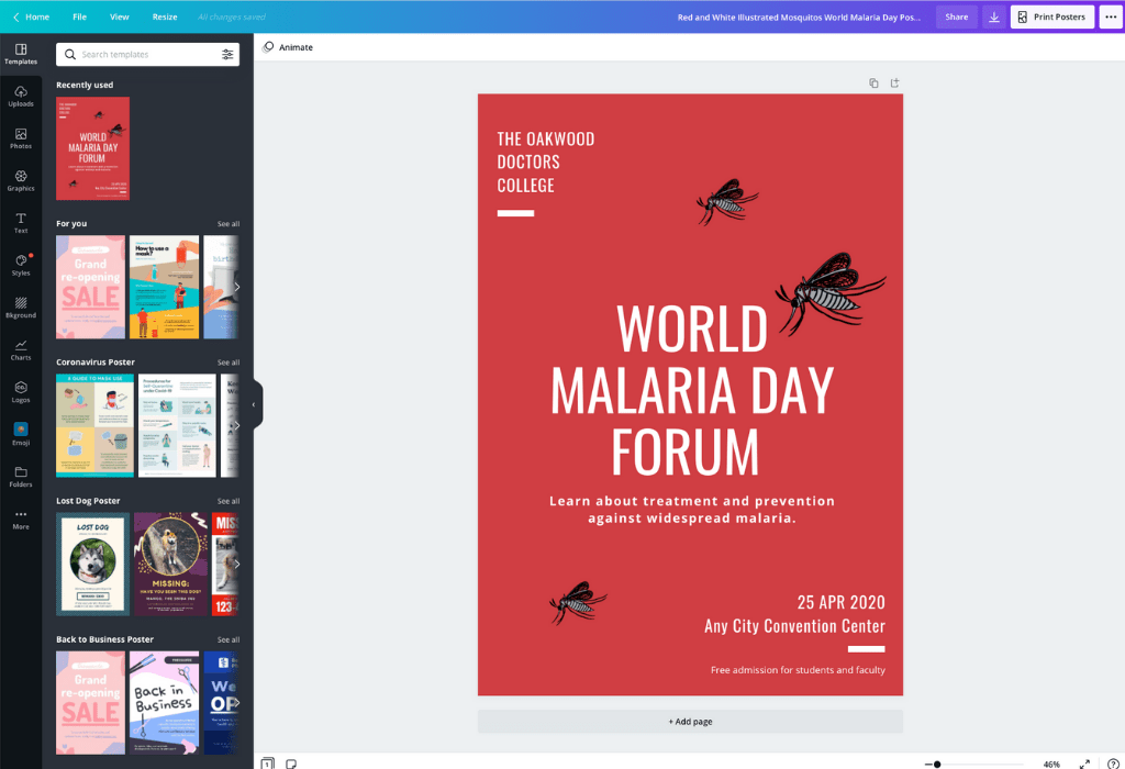 Anteprima app per creare manifesti pubblicitari