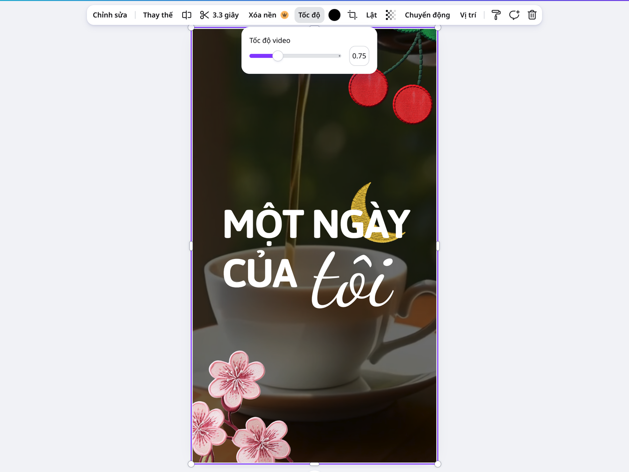 Điều chỉnh tốc độ chuyển động của đoạn video trong Canva