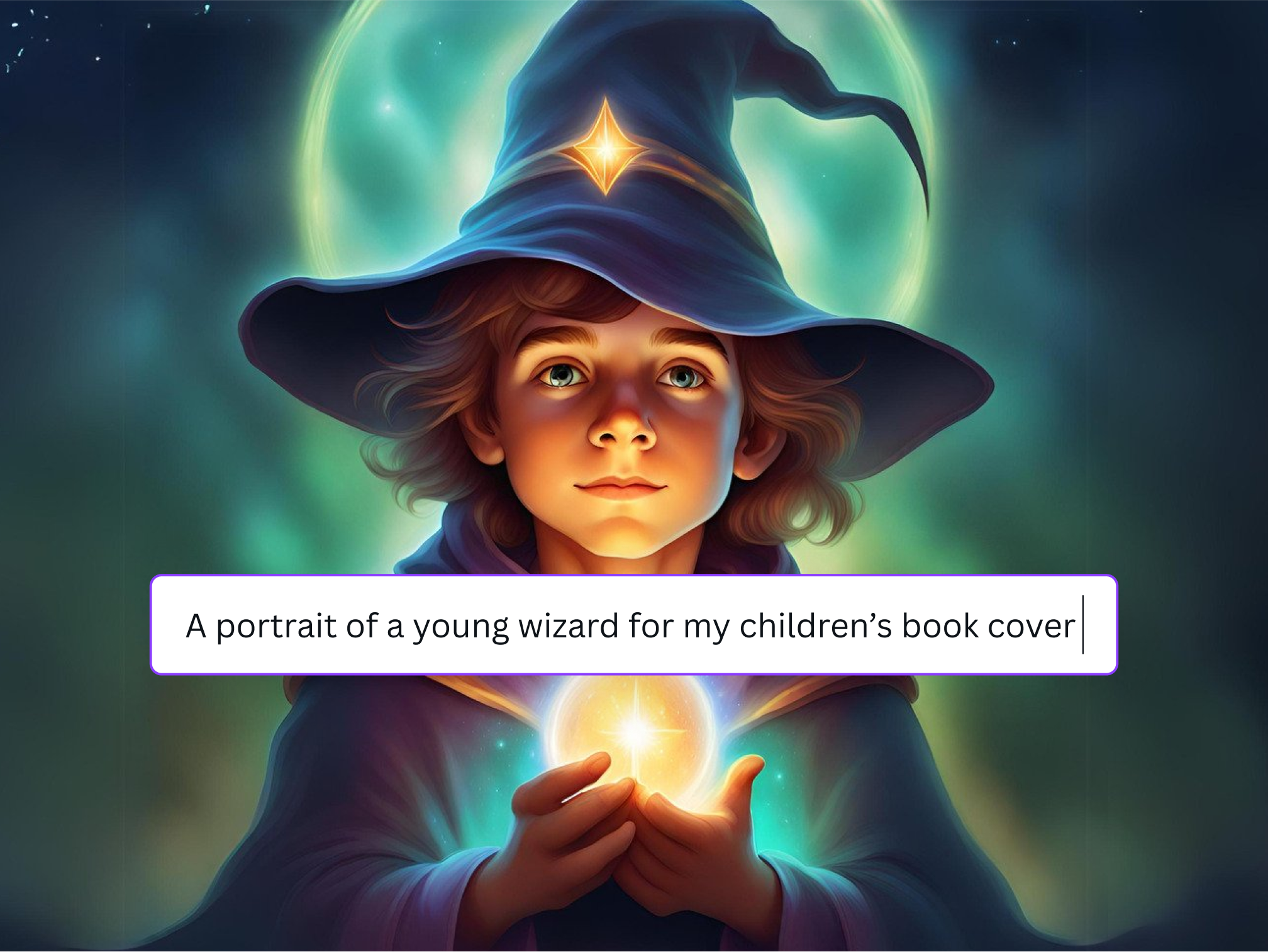 AI-generated portrait of a young wizard, using Magic Media