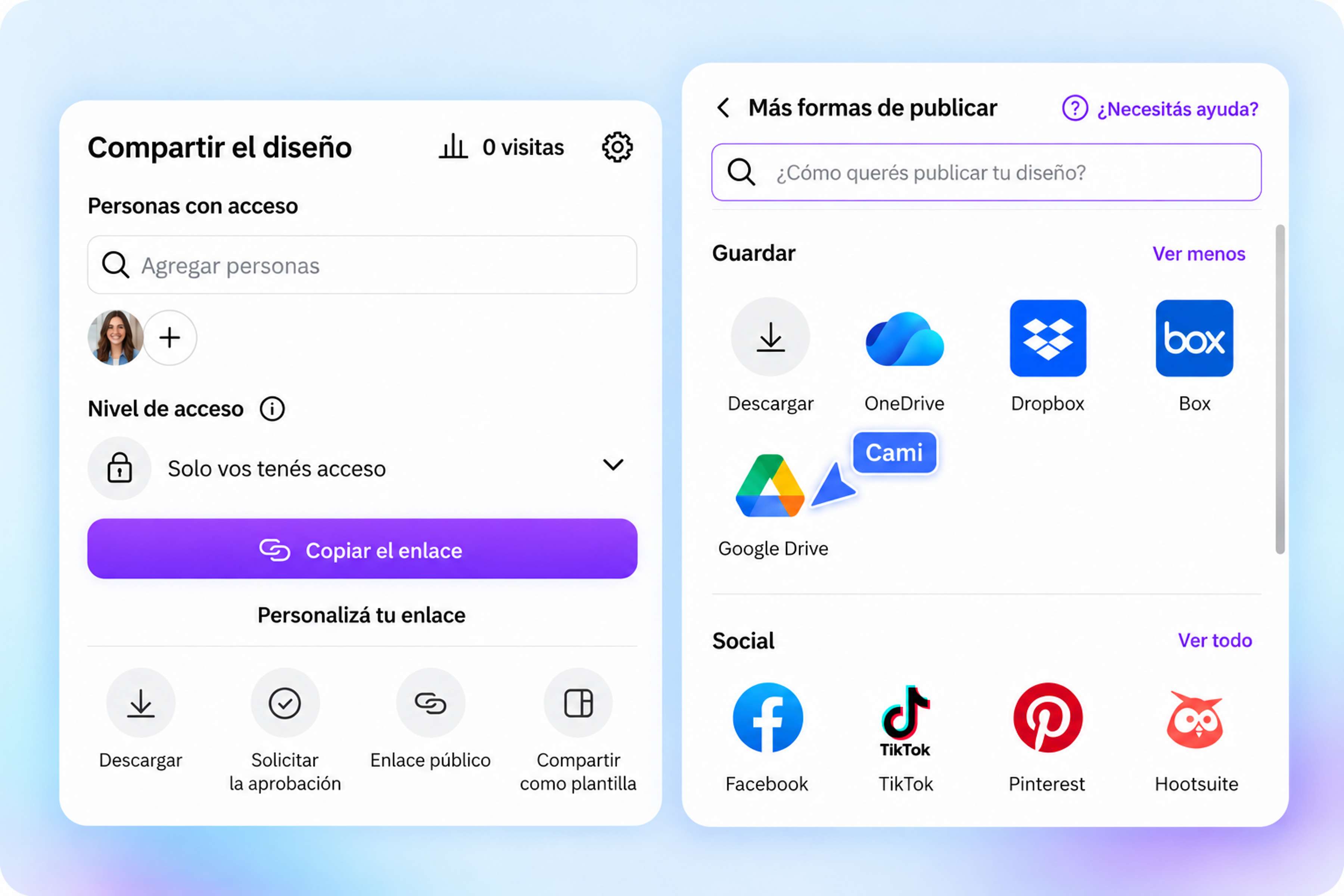 Canales donde compartir tu documento desde Canva luego de transformarlo de Word a PDF.