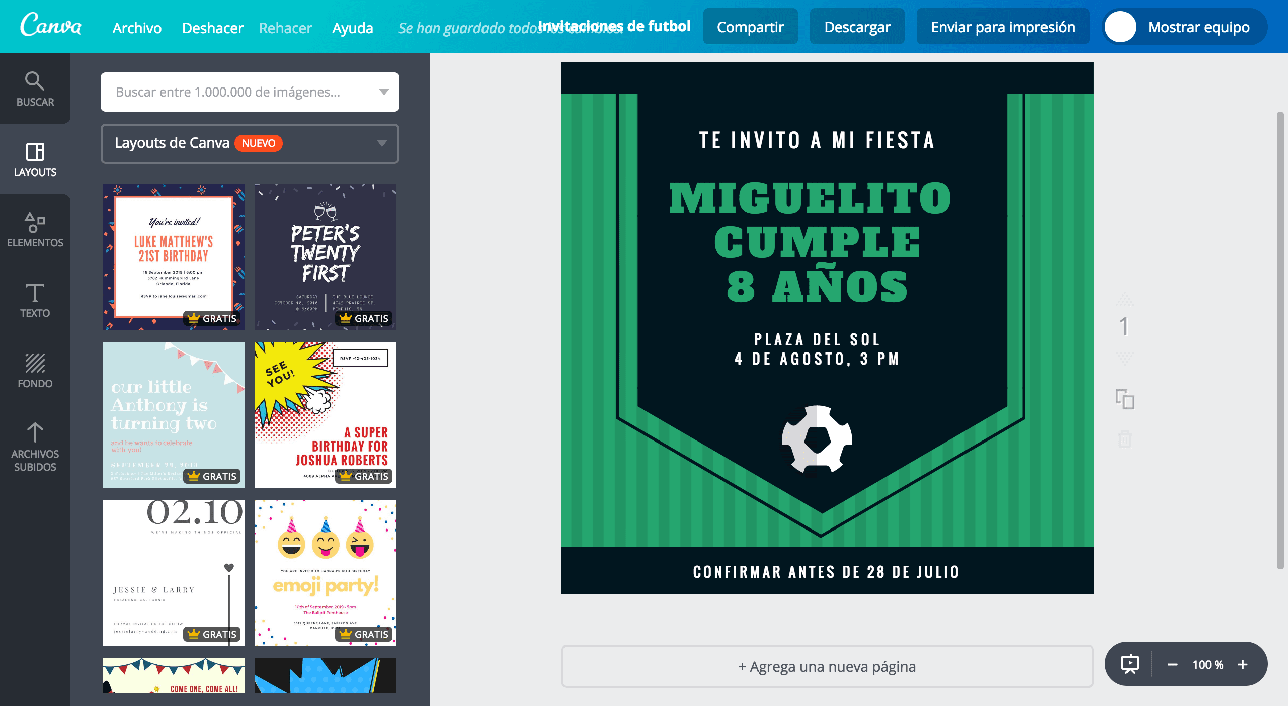 Invitaciones de fútbol