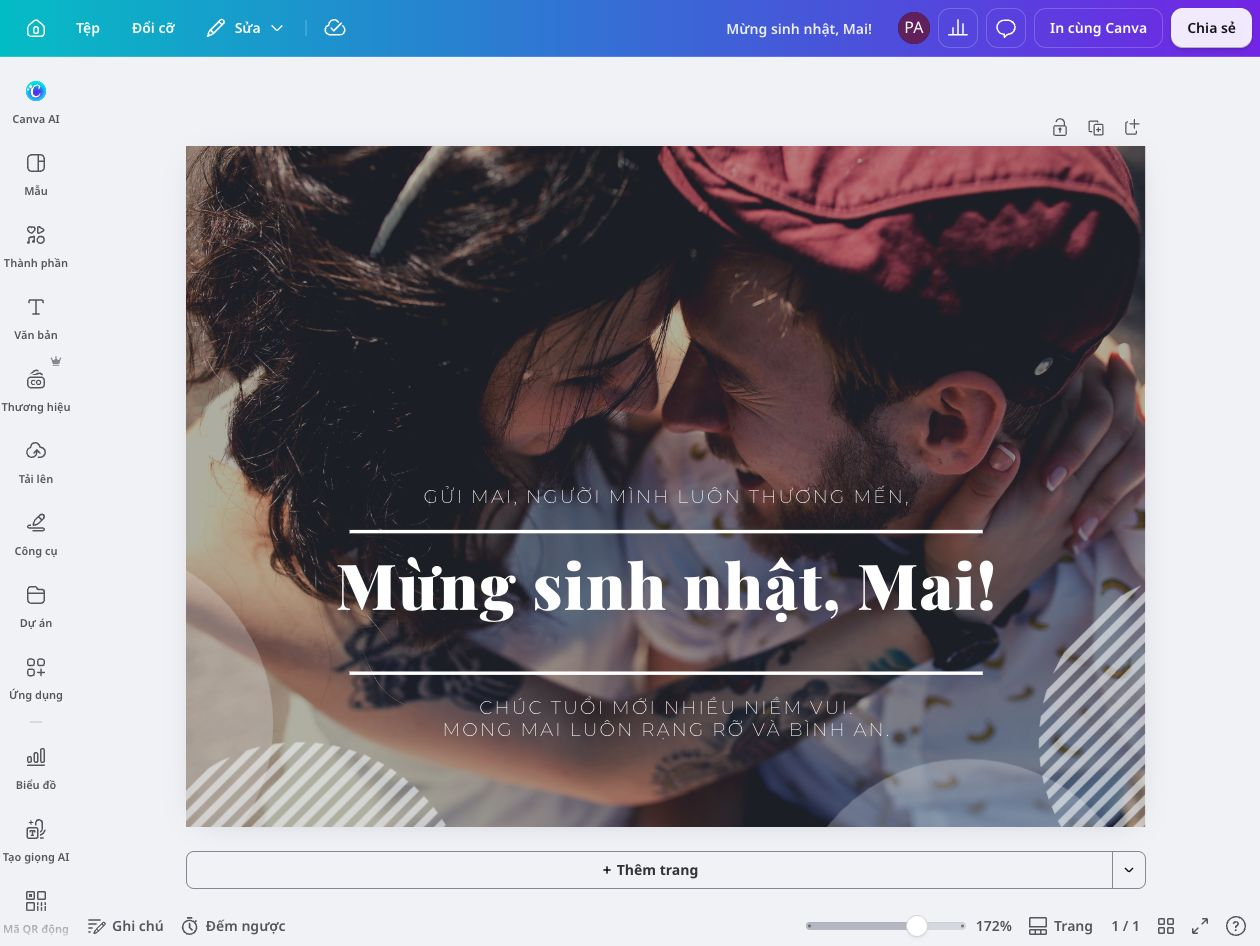 Create Birthday Card Lead Thiệp mừng sinh nhật với ảnh đôi bạn và lời chúc trong Canva.