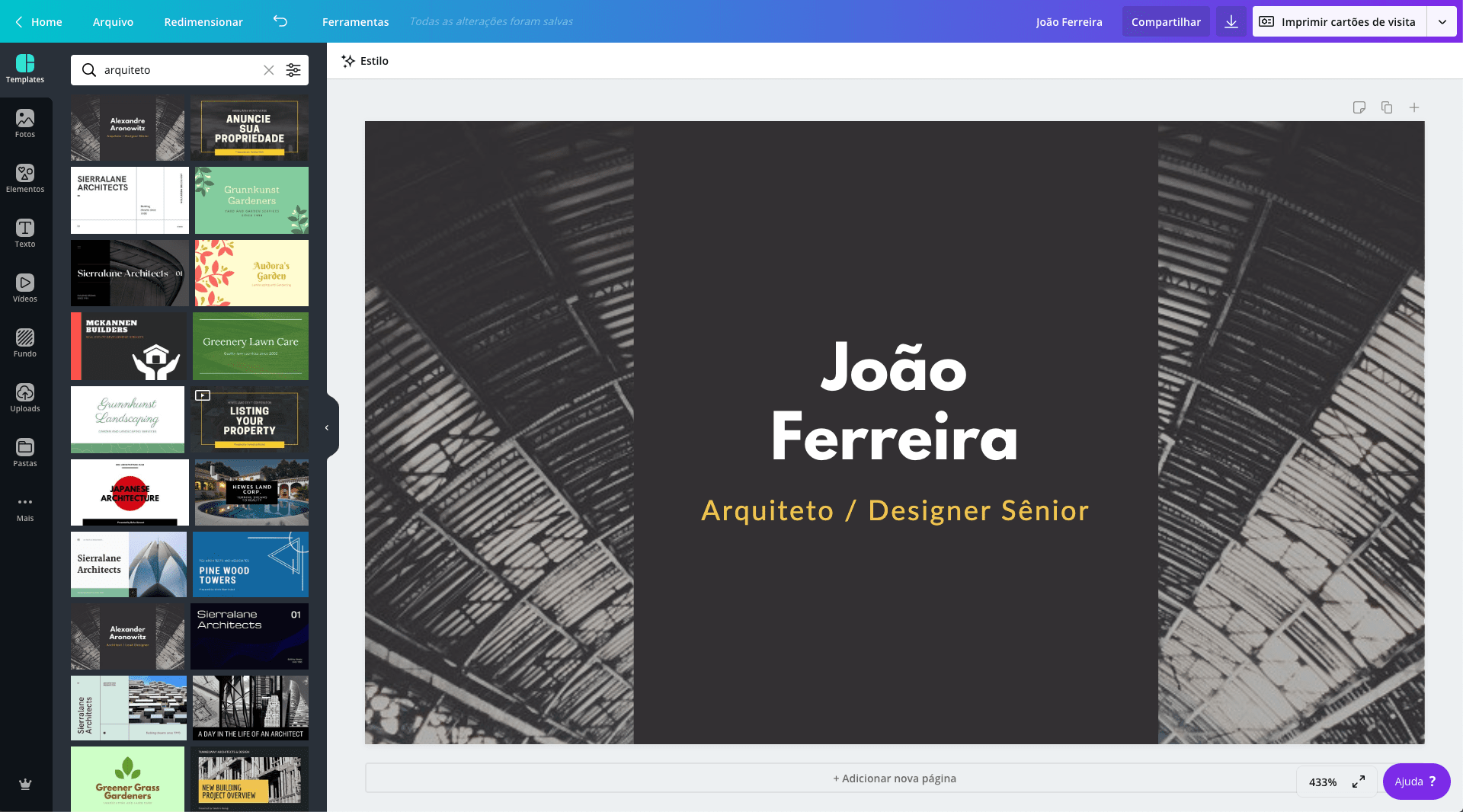 Cartão de visita para arquitetos