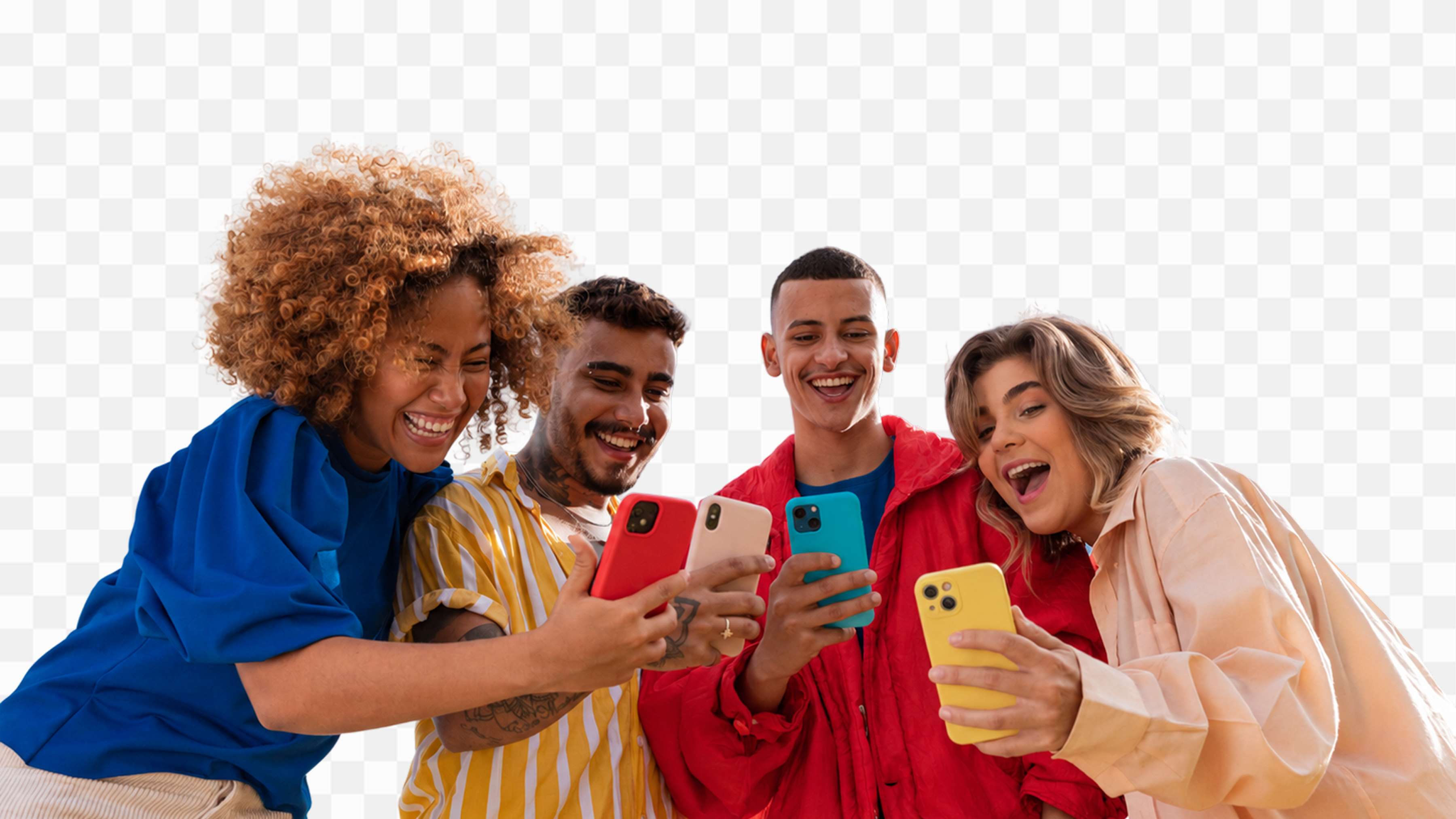 Group of people before and after background removed
