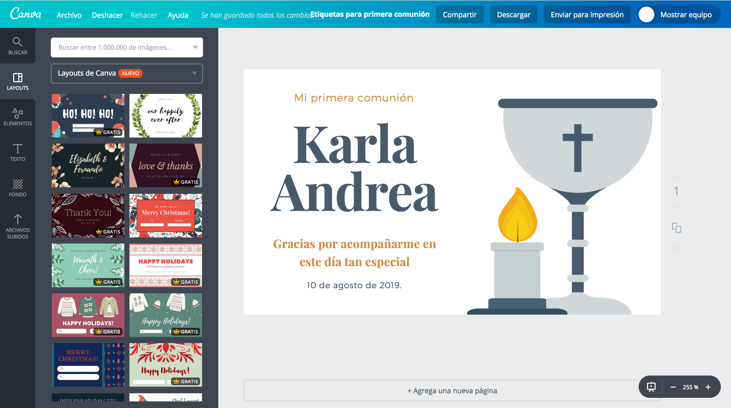 Etiquetas para primera comunión