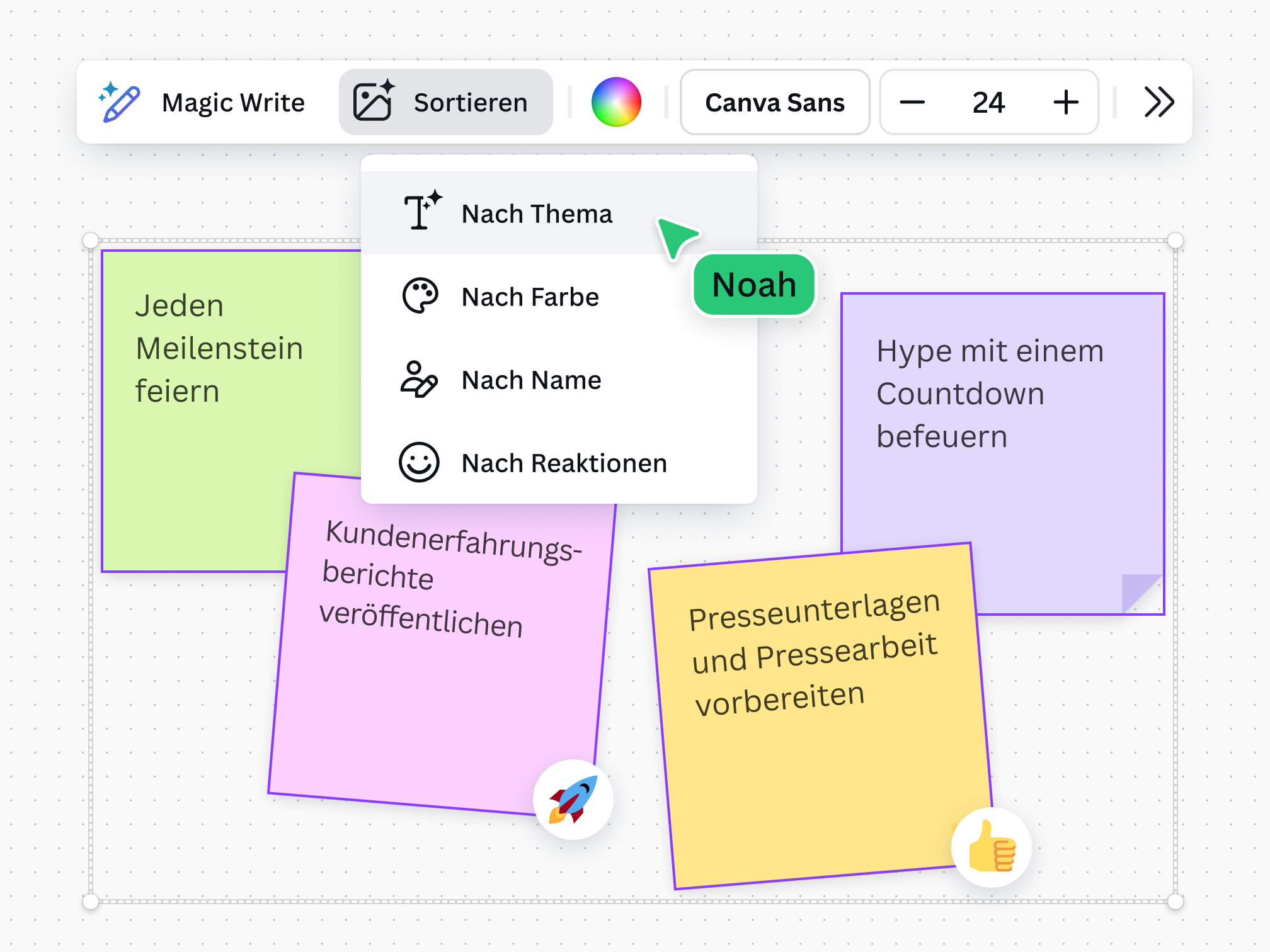 Vorschau auf die Visualisierung von Ideen auf einem Canva Whiteboard
