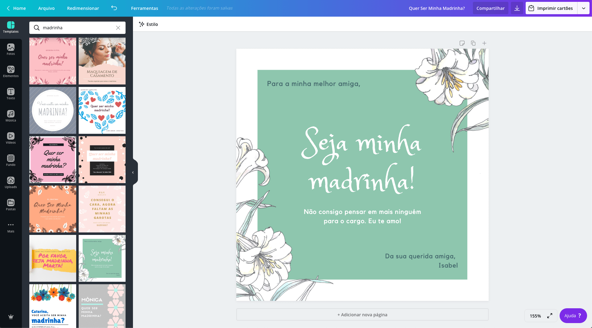 Convite para madrinhas