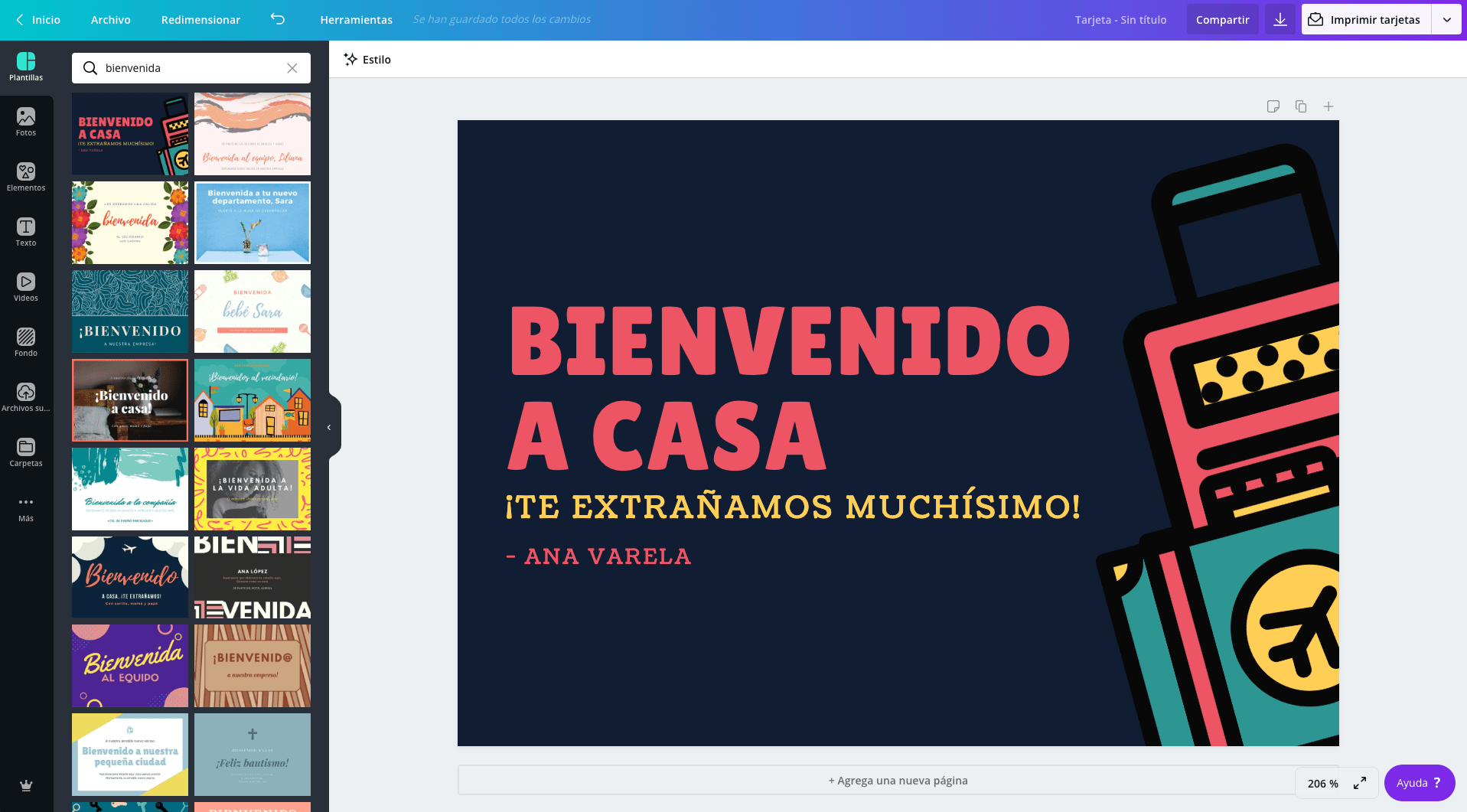 Tarjetas de bienvenida