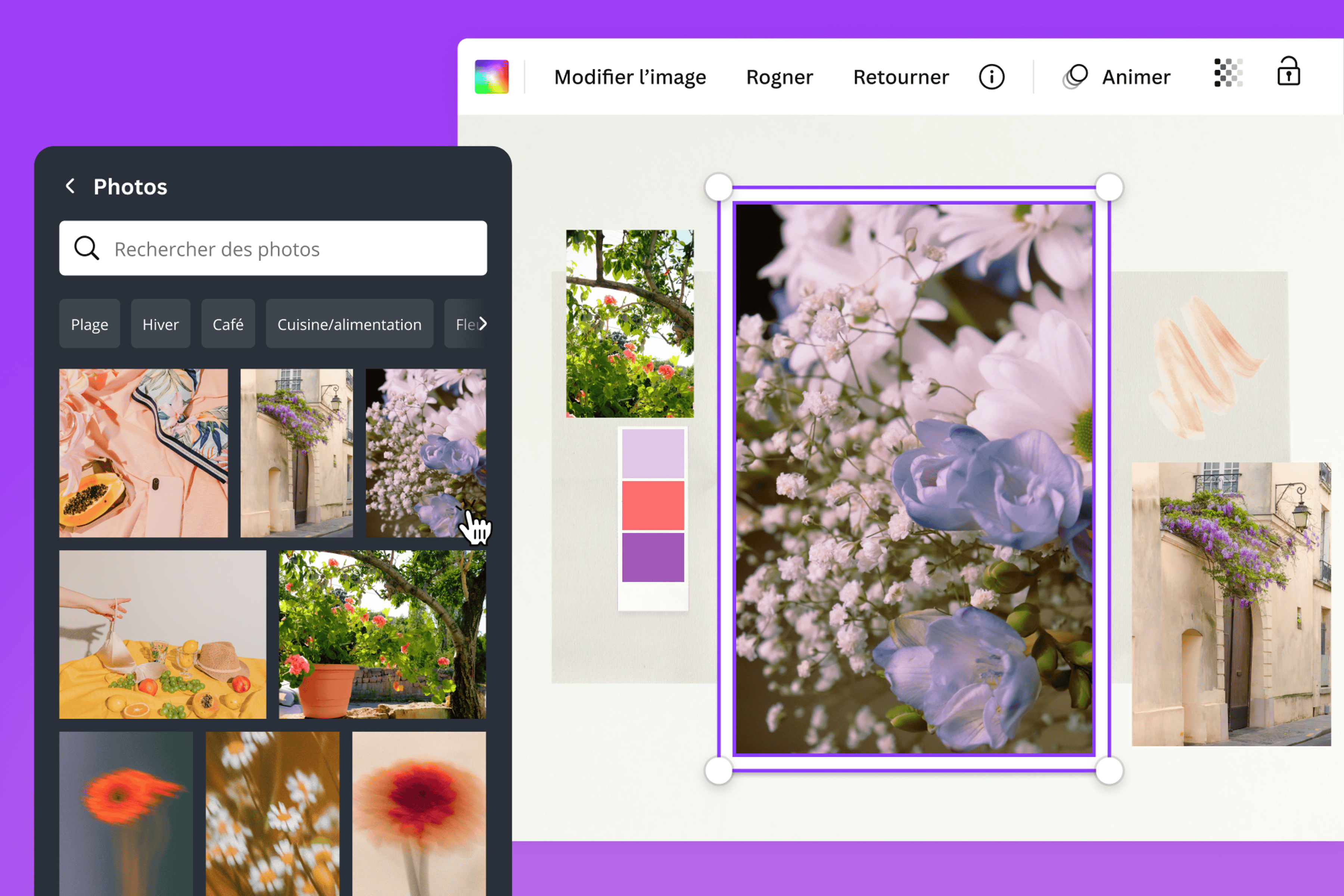 Photo montage avec plusieurs photos de fleurs et collage d'éléments pastel