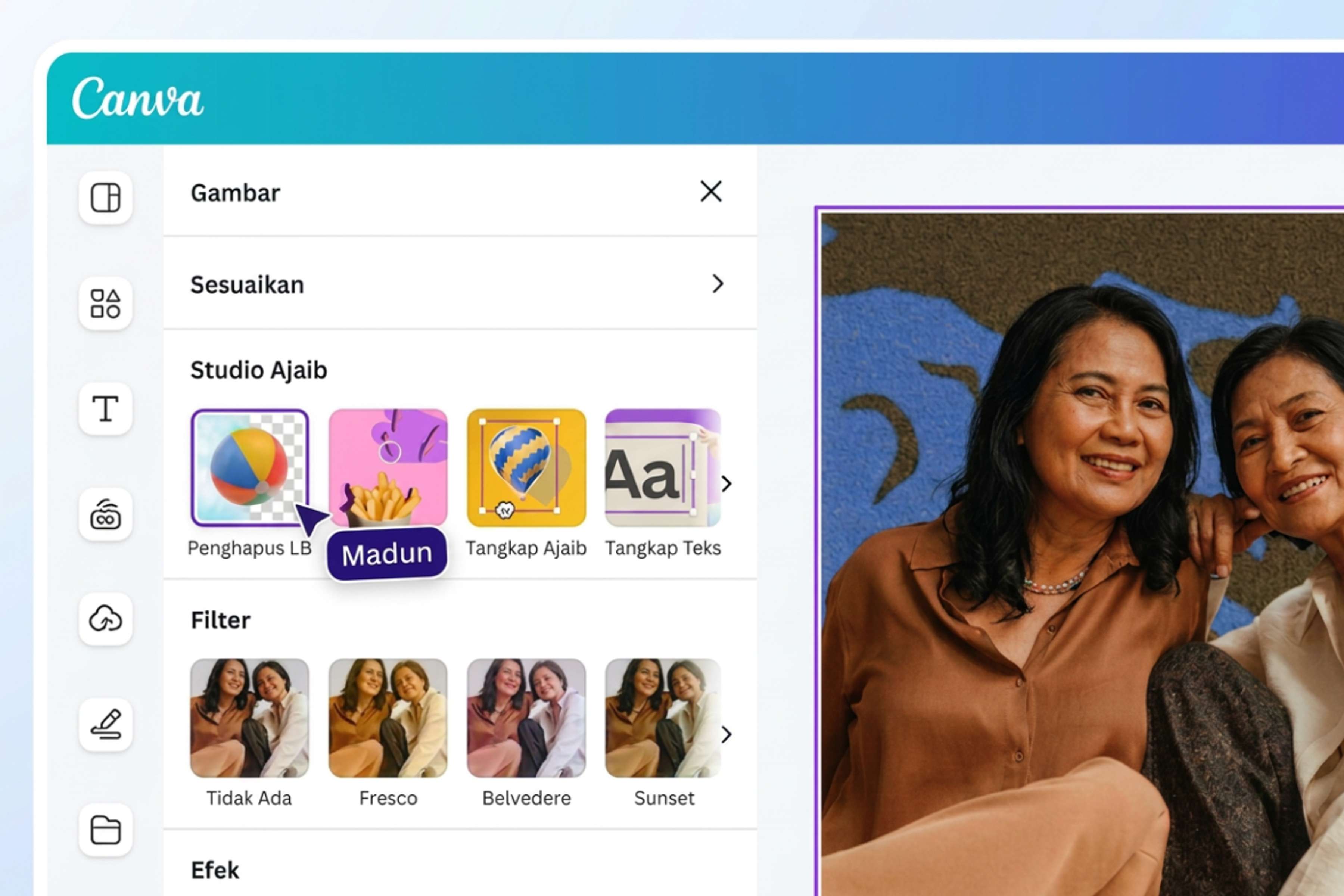 Penghapus background AI Canva menghapus latar hitam dari foto