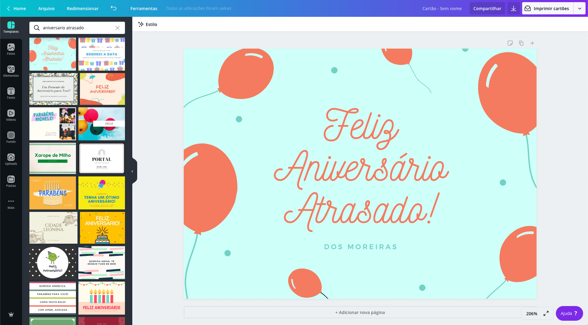 Cartão de aniversário atrasado Cartão de aniversário atrasado