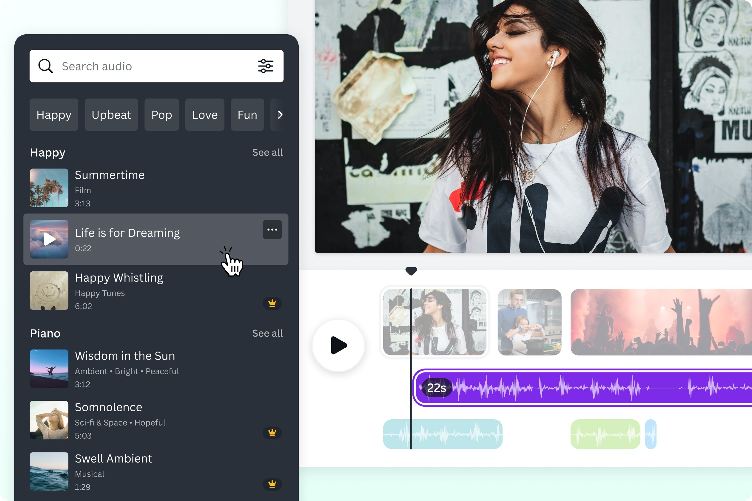 Explore our stock music library for sounds