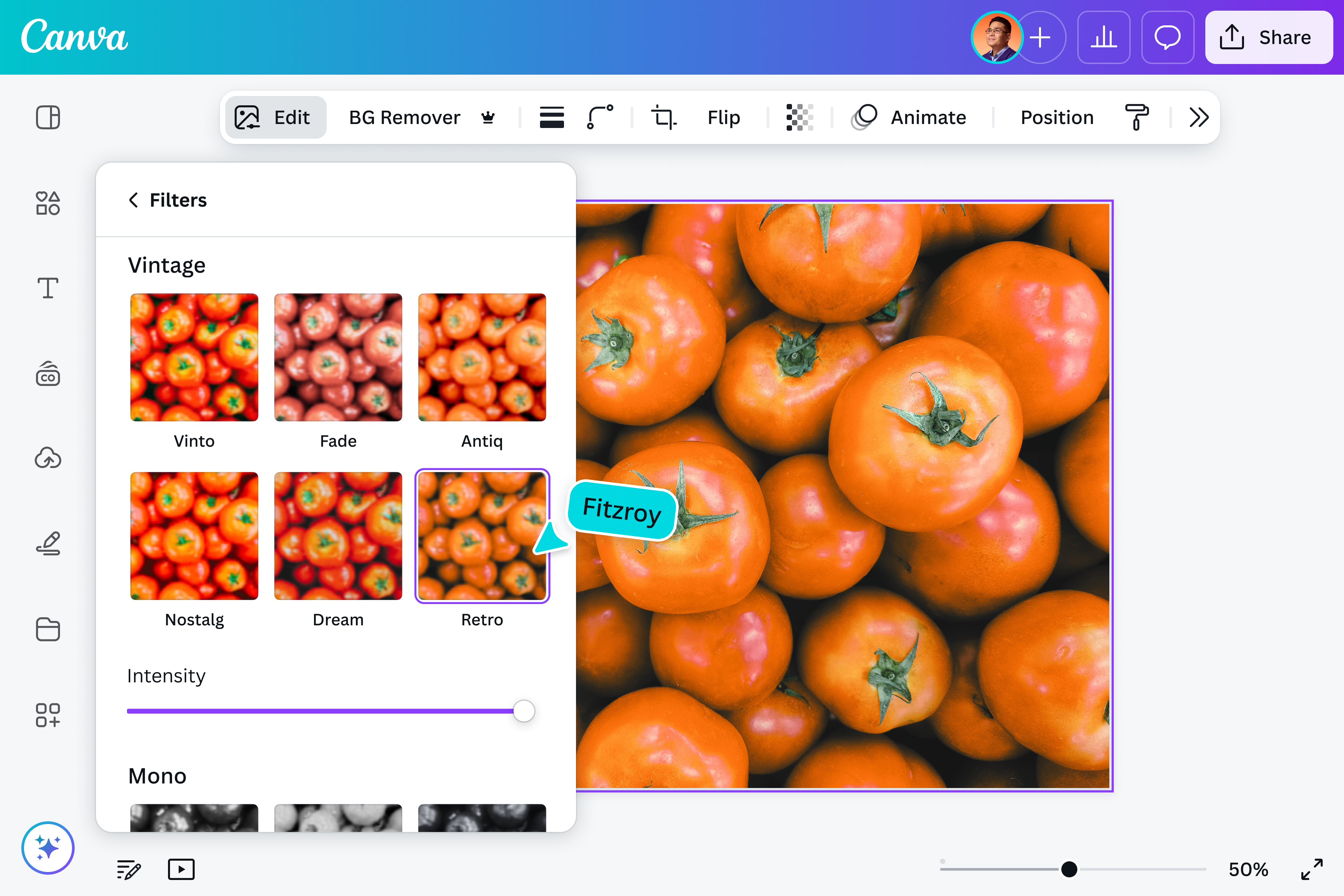 Adjust the intensity of your photo filter