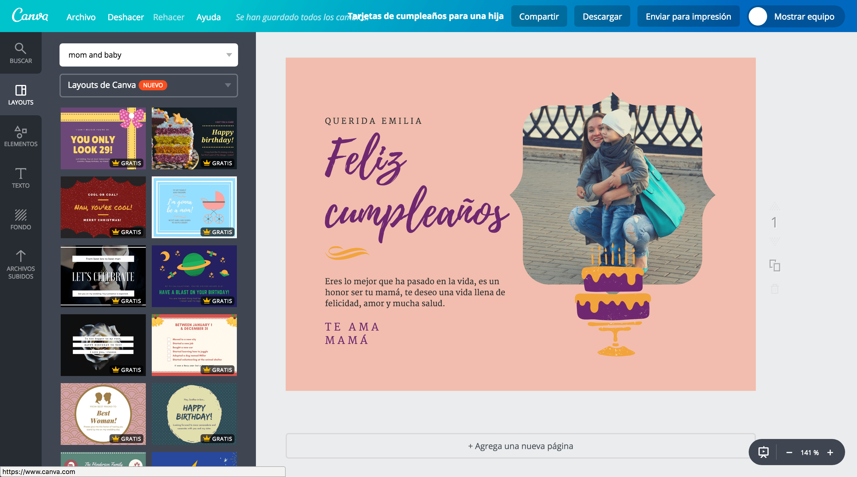 Tarjetas de cumpleaños para una hija