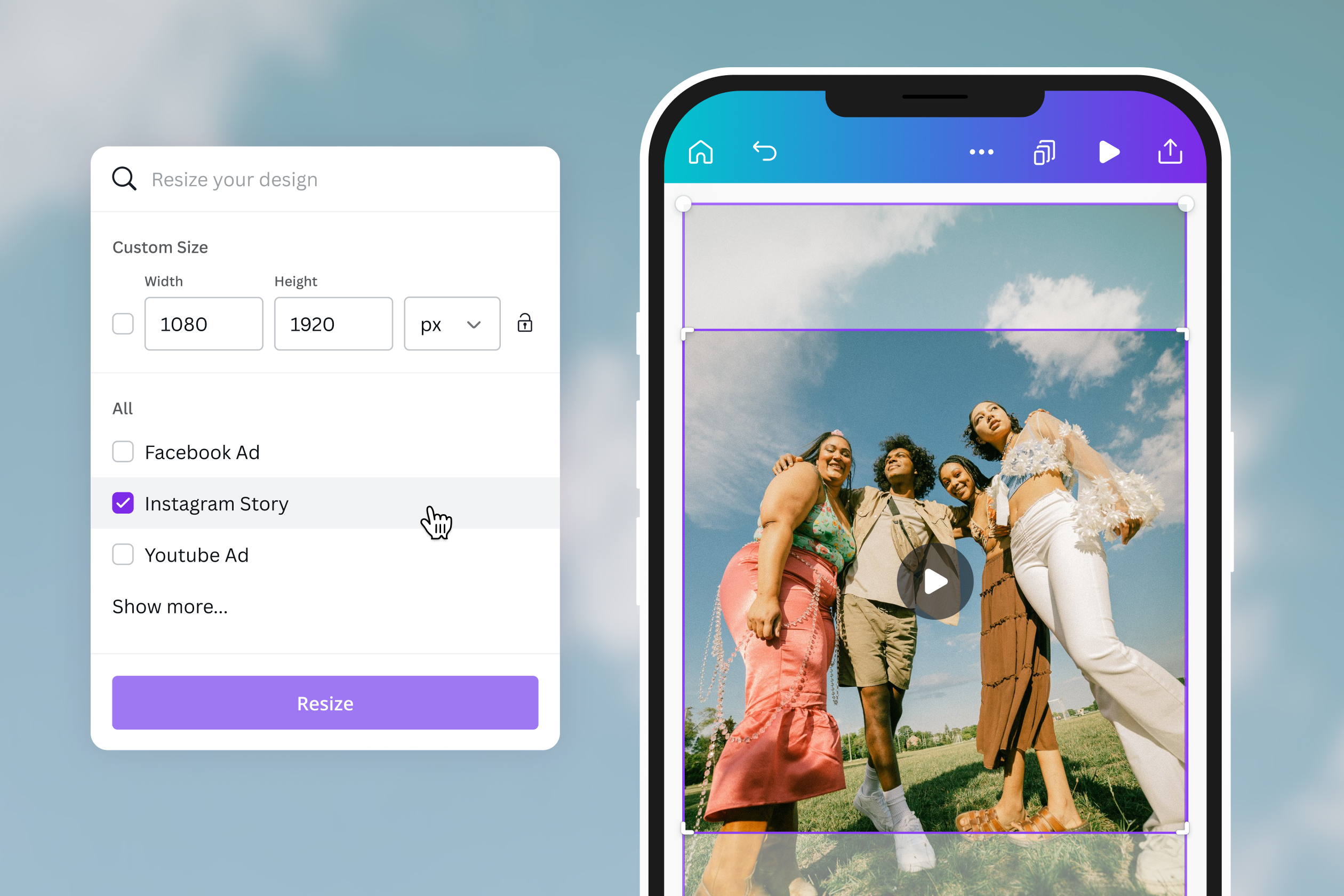 Outil pour maintenir la qualité des vidéos en utilisant Canva pour redimensionner une vidéo pour Instagram