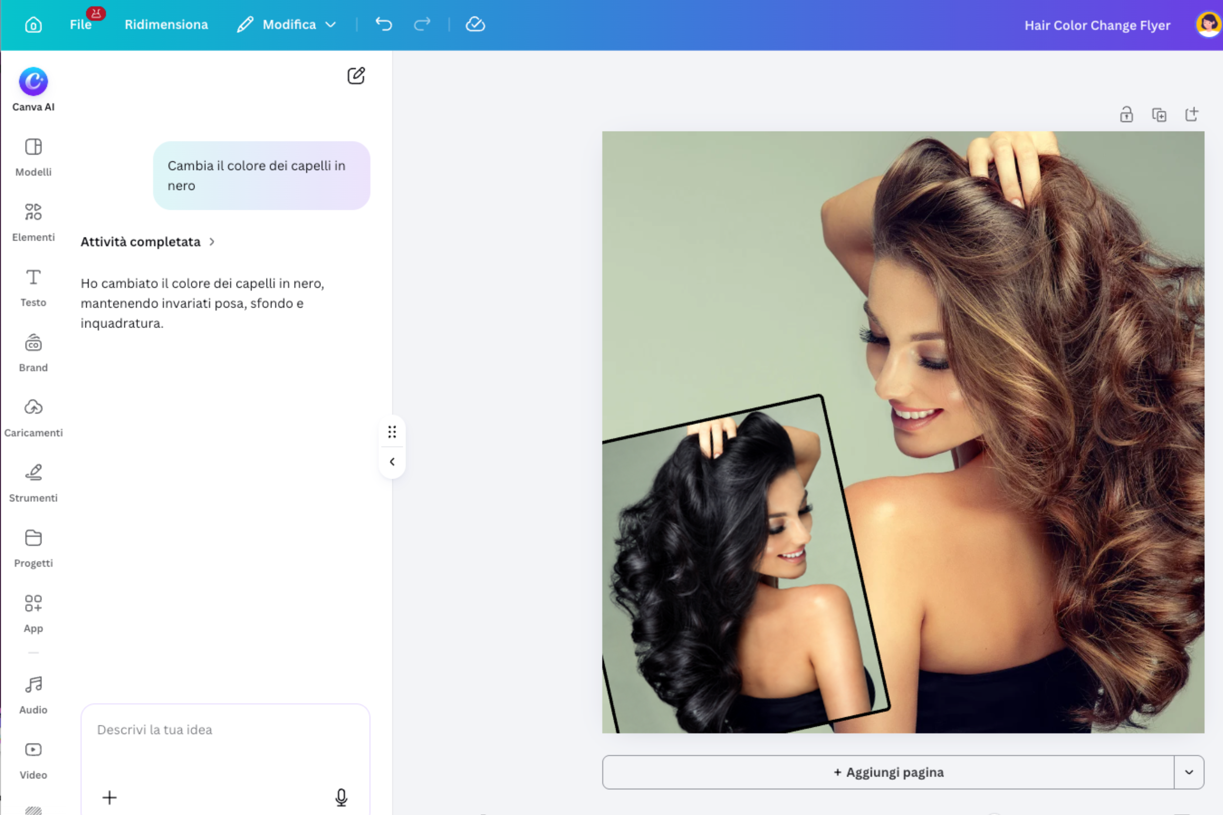 L'AI di Canva riconosce i capelli e applica una nuova tonalità in pochi secondi L'AI di Canva riconosce i capelli e applica una nuova tonalità in pochi secondi
