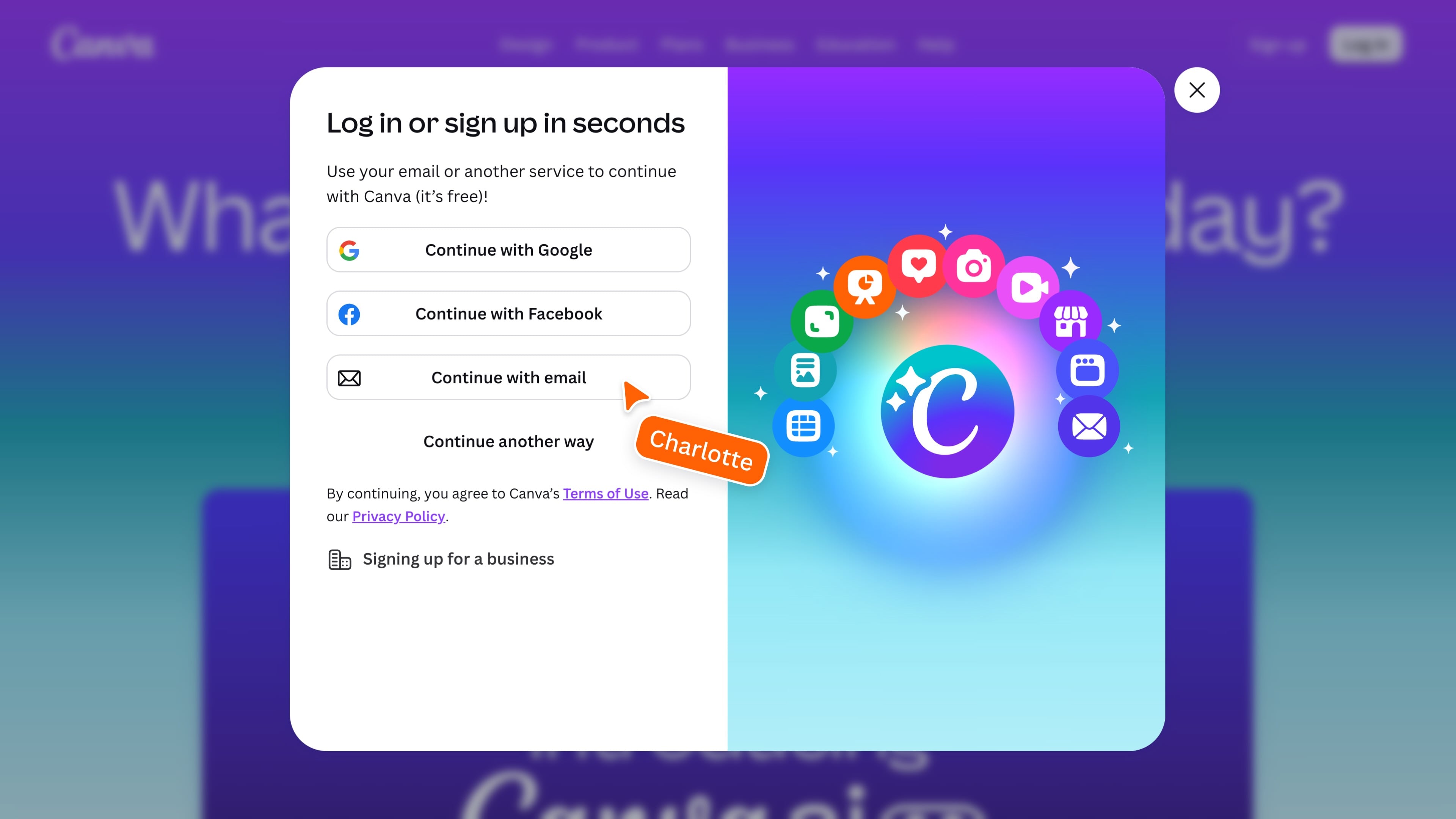 Image of logging into Canva